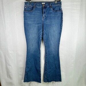 Dear John Jeans Womens 36/37 ***(ACTUAL) High rise flared raw fray hem med wash